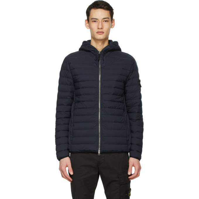 Stone Island Navy Down Loom Woven Chambers Jacket