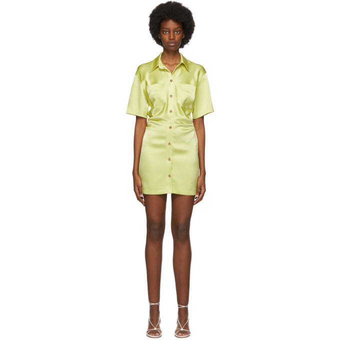 Nanushka SSENSE Exclusive Yellow Satin Cordelia Short Dress