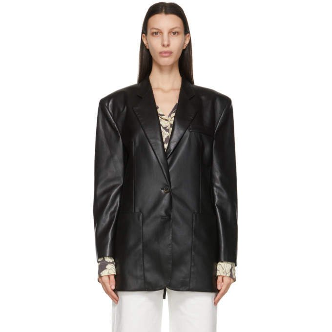 Nanushka Black Vegan Leather Evan Blazer