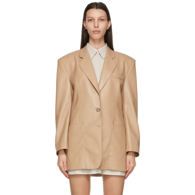 Nanushka Beige Vegan Leather Evan Blazer