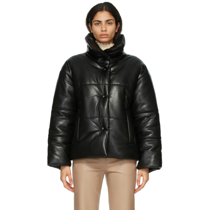 Nanushka Black Vegan Leather Hide Puffer Jacket