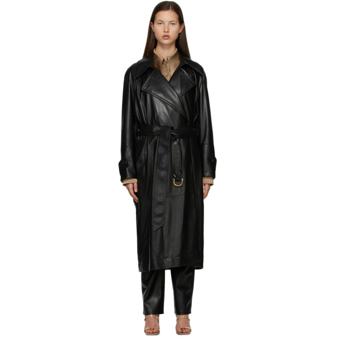 Nanushka Black Vegan Leather Amal Trench Coat