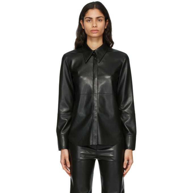 Nanushka Black Vegan Leather Naum Shirt