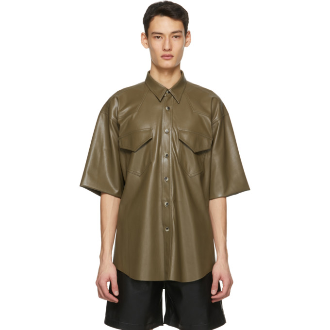 Nanushka Khaki Vegan Leather Nelan Shirt