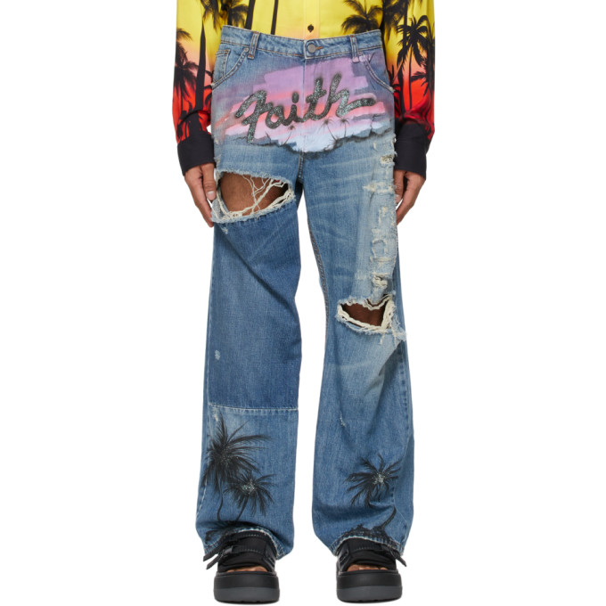 Faith Connexion Blue Painted Straight Jeans In Artist