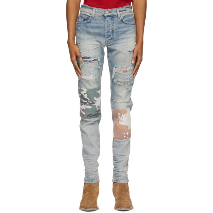 AMIRI AMIRI BLUE MILITARY ART PATCH JEANS