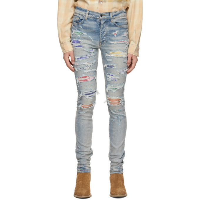 AMIRI INDIGO RAINBOW PATCH JEANS