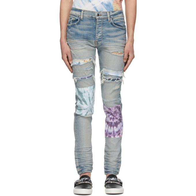 AMIRI BLUE TIE-DYE ART PATCH JEANS