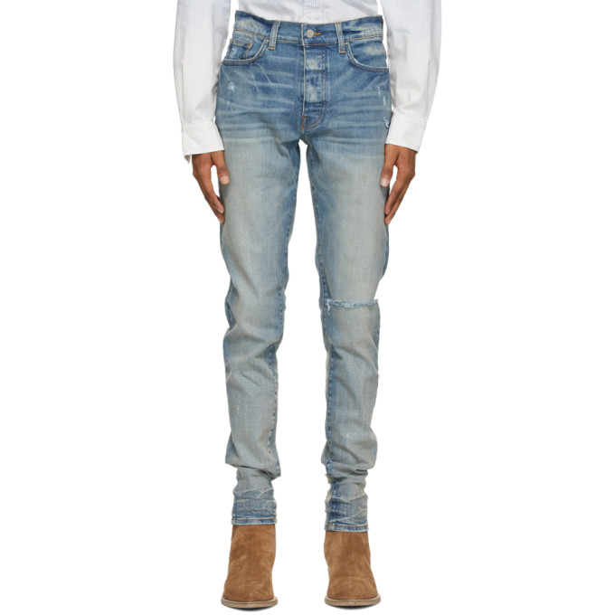 Amiri Blue Slit Knee Jeans In Clay Indigo