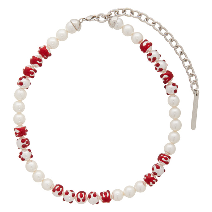 Shushu/Tong SSENSE Exclusive White and Red YVMIN Edition Big Pearl Blood Necklace