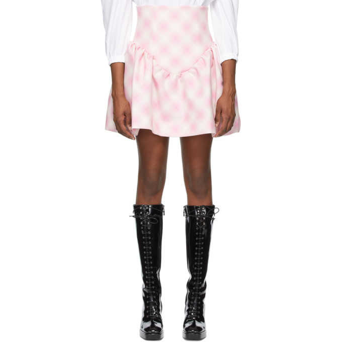 Shushu/Tong Pink Check Ruffle Miniskirt