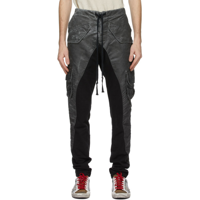 Greg Lauren Black Satin Washed 50/50 Cargo Pants