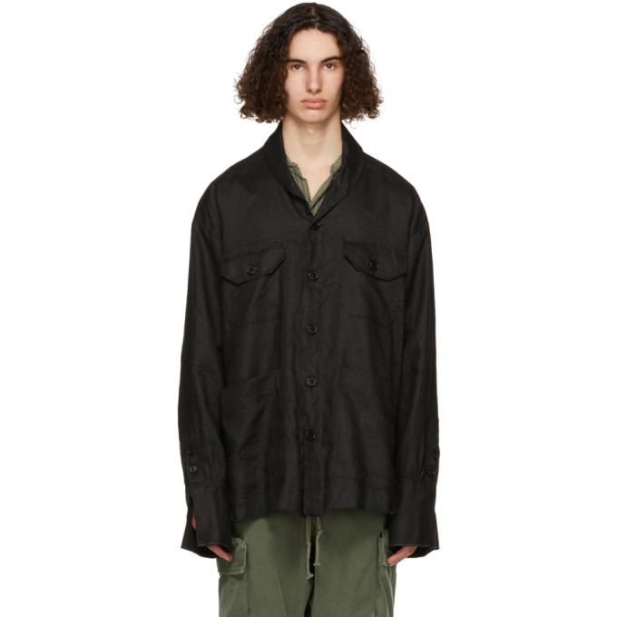 Greg Lauren Black Linen Boxy Studio Shirt