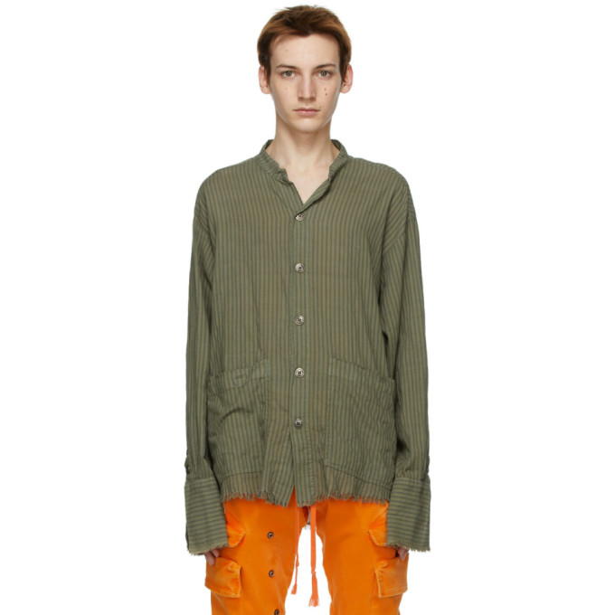 Greg Lauren Khaki Striped Boxy Studio Shirt