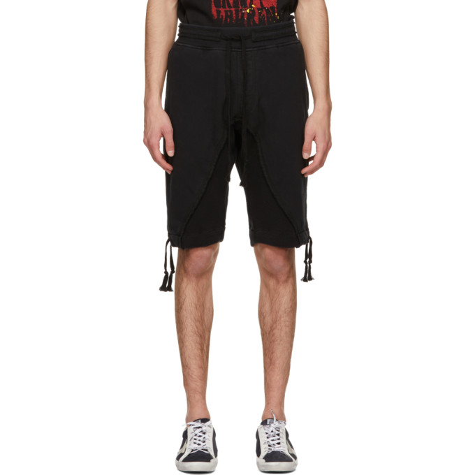 Greg Lauren Black Fleece Waffle 50/50 Shorts