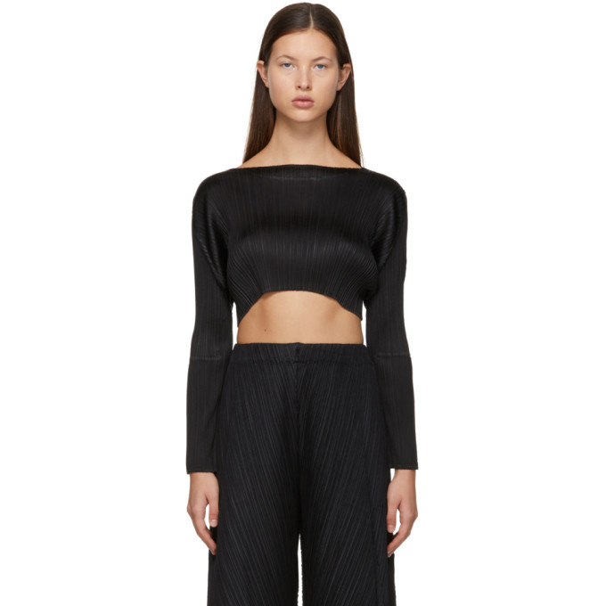 Pleats Please Issey Miyake Black Monthly Colors December Cropped Sweater