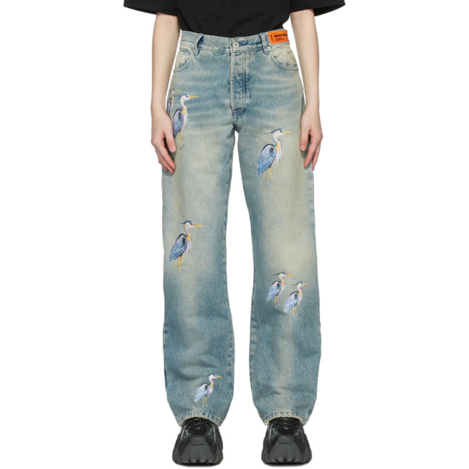 Heron Preston Blue Regular Embroidered Jeans