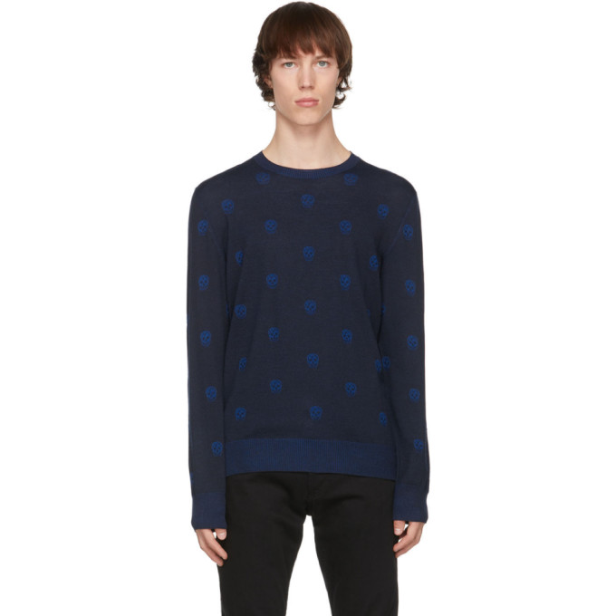 ALEXANDER MCQUEEN NAVY WOOL SKULL SWEATER