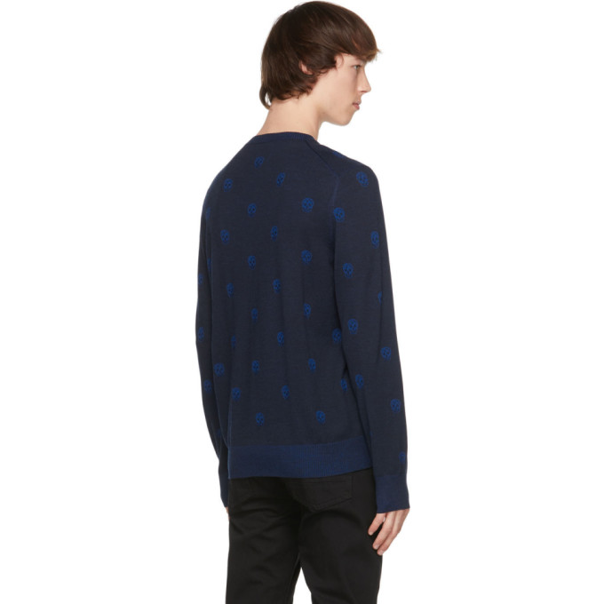 ALEXANDER MCQUEEN NAVY WOOL SKULL SWEATER