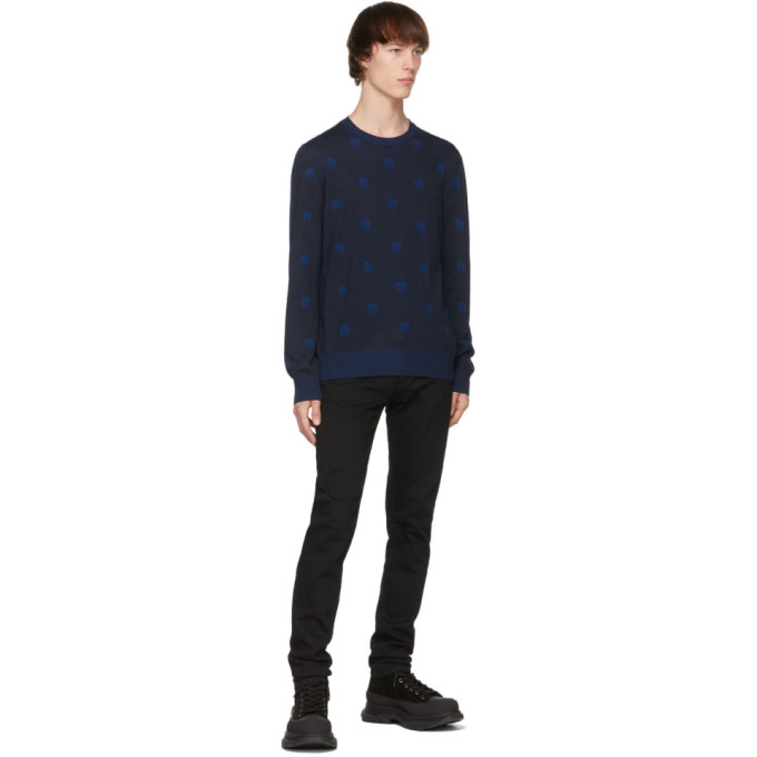 ALEXANDER MCQUEEN NAVY WOOL SKULL SWEATER
