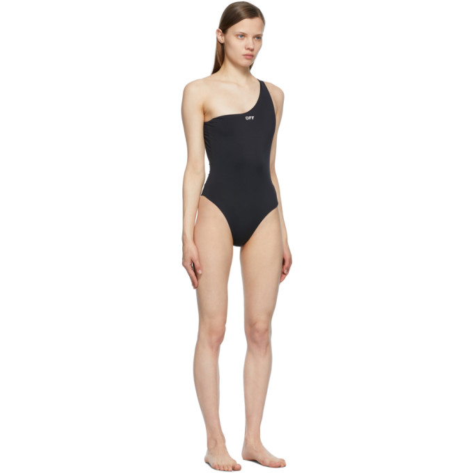 Shop Off-white Black Logo One-piece Swimsuit