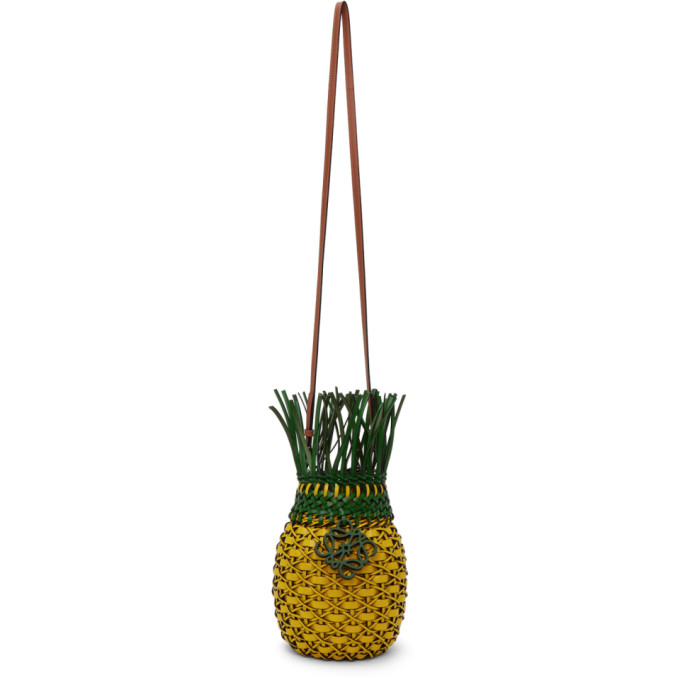 Loewe Pineapple Woven Leather Shoulder Bag In Yellow