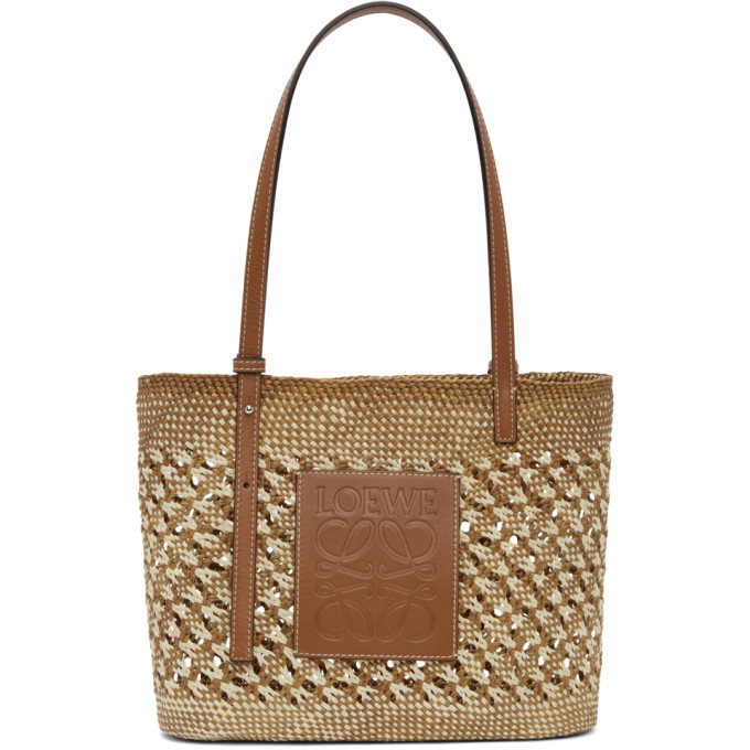 LOEWE BEIGE SQUARE HONEYCOMB BASKET TOTE