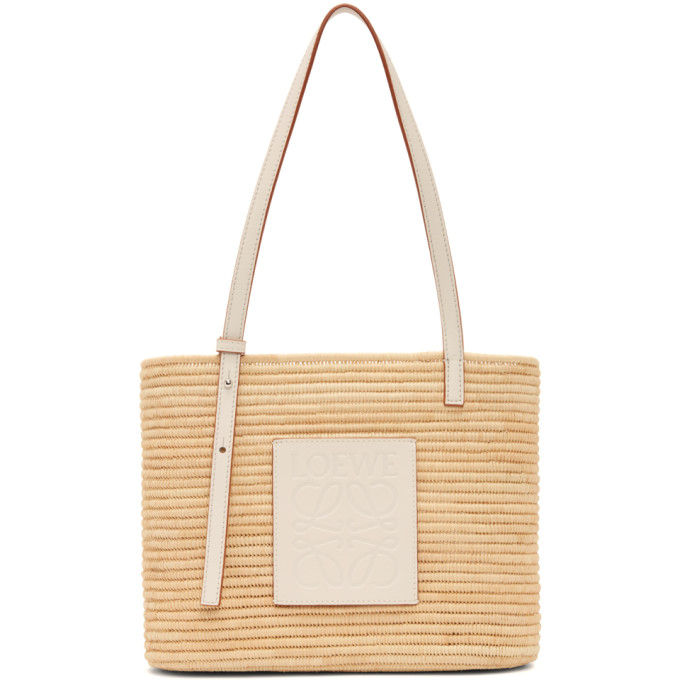 Loewe Beige & White Paula's Ibiza Small Square Basket Tote In 2163 Natural/white