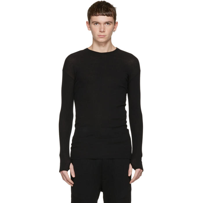 Isabel Benenato Black Ribbed Pullover