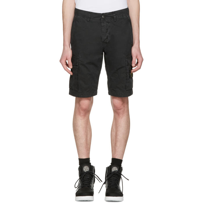 Stone Island Black Leg Patch Cargo Shorts