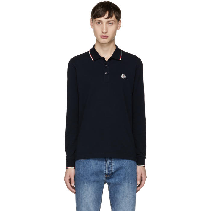 Moncler Navy Long Sleeve Logo Polo от Ssense WW