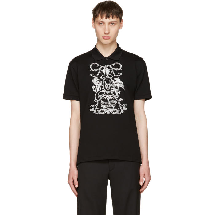 Alexander McQueen Black Embroidered Classic Piqué Polo