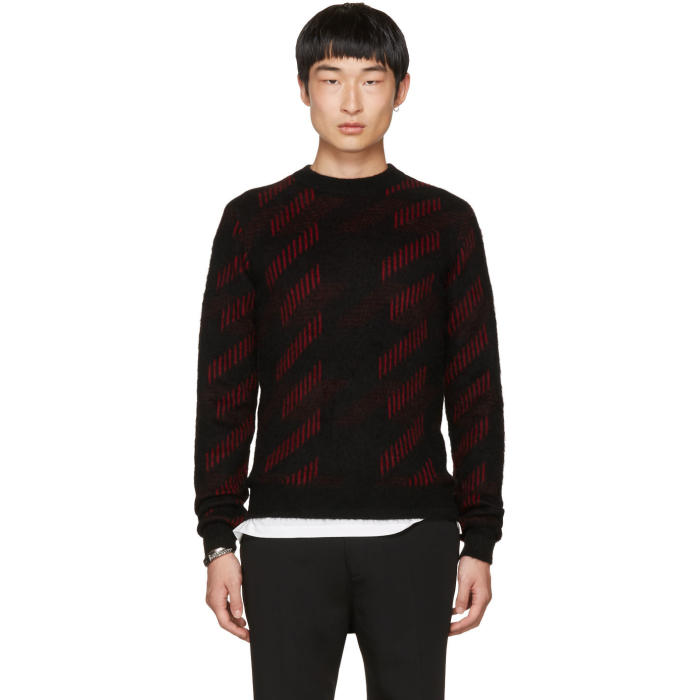 Saint Laurent Black and Red Striped Crewneck Sweater