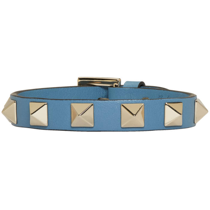 Valentino Blue Leather Single Rockstud Bracelet