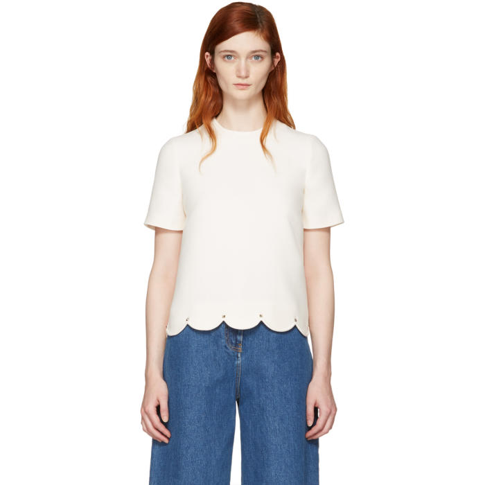 Valentino Ivory Scallop Rockstud Blouse
