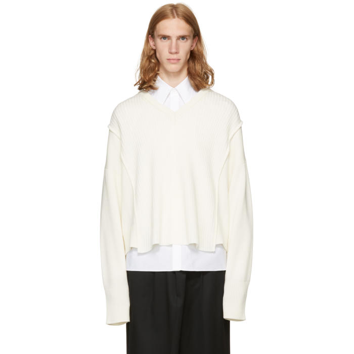 Christian Dada Off-White Oversized Detached V-Neck Sweater