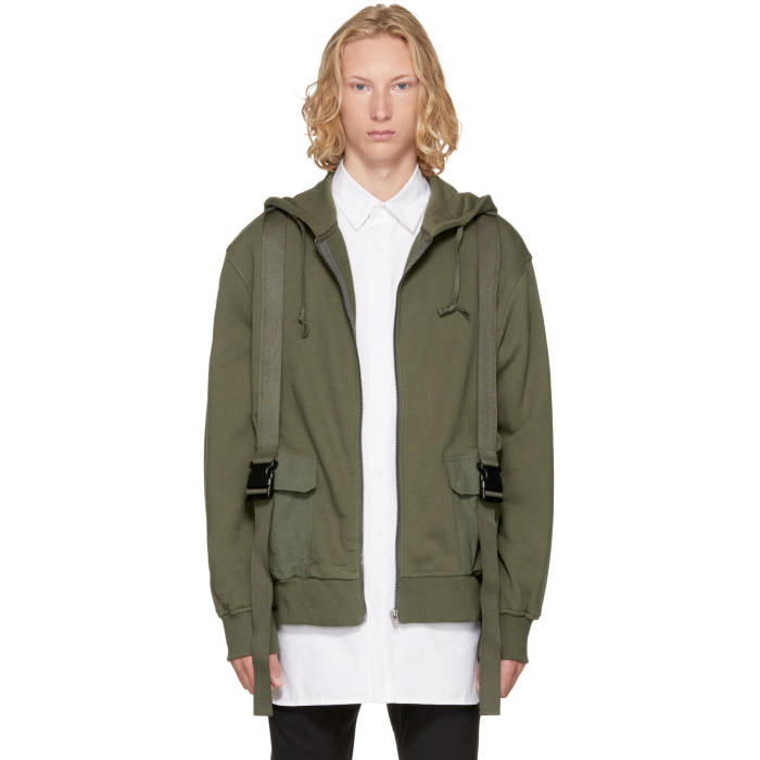 D by D Khaki Out Strap Pocket Zip Hoodie