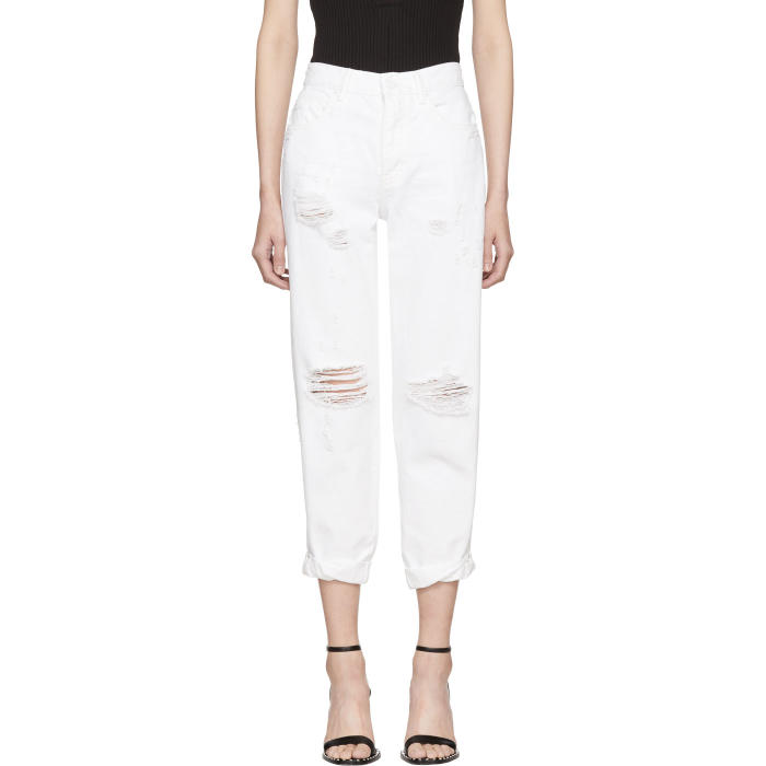 ALEXANDER WANG ALEXANDER WANG WHITE SLACK ROLLED BOYFRIEND JEANS,4D994197CC