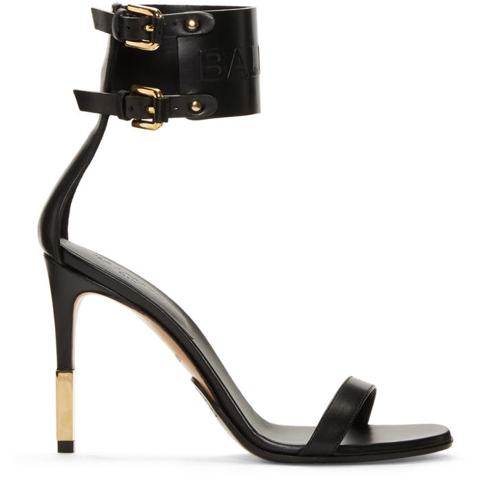 BALMAIN BALMAIN BLACK LOGO STRAP SANDALS,S8FC240PGDB