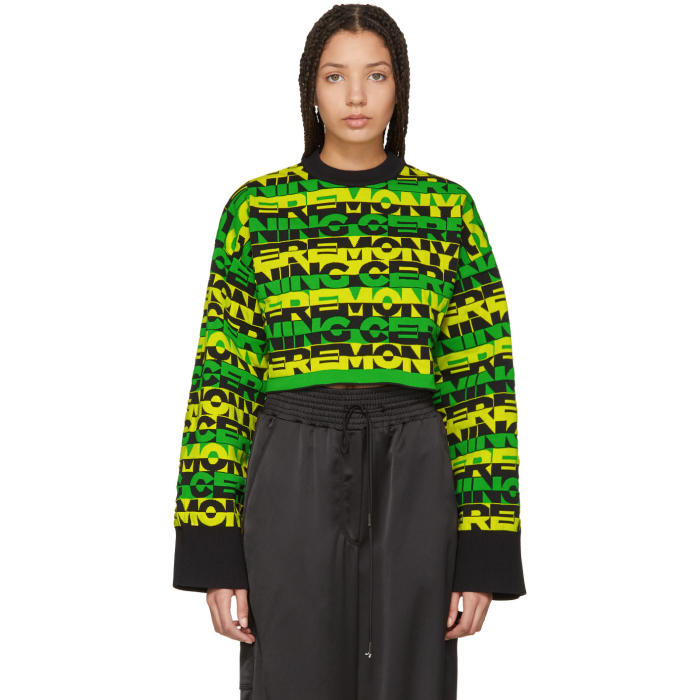 OPENING CEREMONY OPENING CEREMONY GREEN RACER LOGO CROPPED SWEATER,S18KBM12318