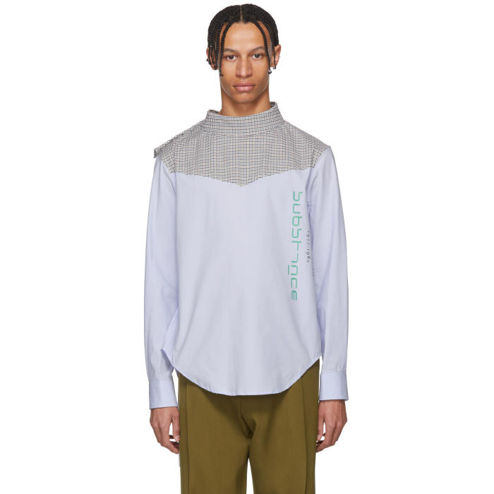 RAF SIMONS RAF SIMONS BLUE JOY DIVISION SUBSTANCE SIDE CLOSURE SHIRT,181-222-10000