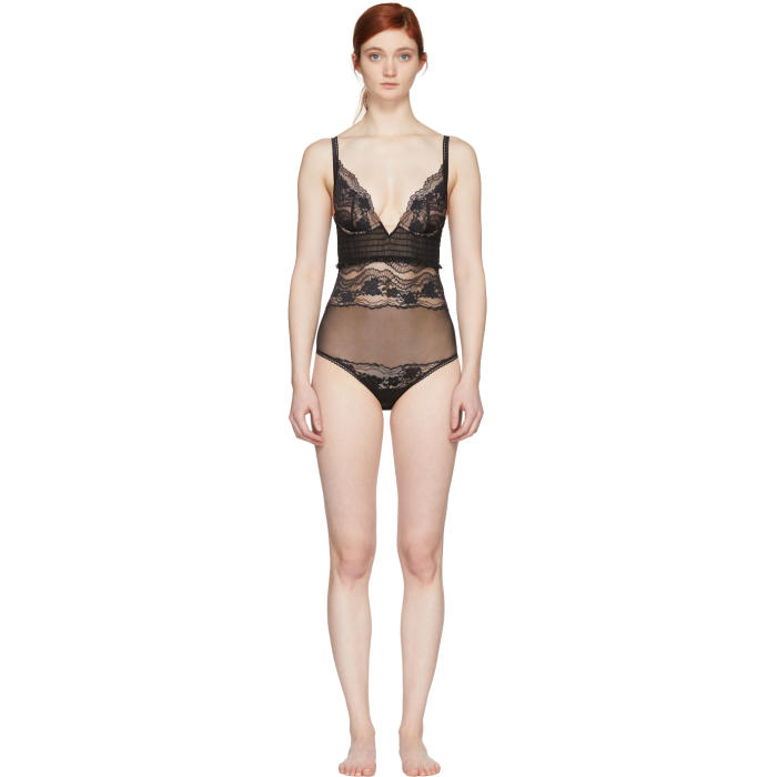 LA PERLA Black Lapis Lace Bodysuit,001259