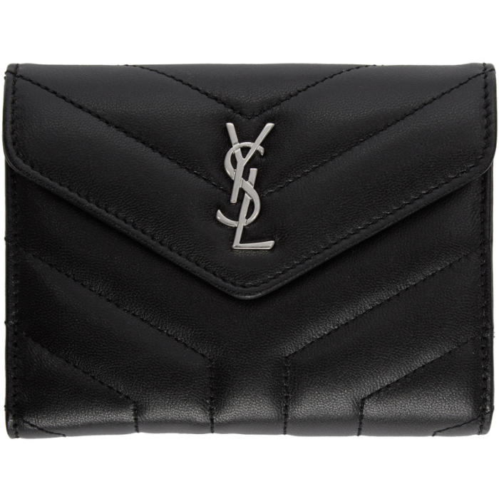 SAINT LAURENT BLACK MONOGRAM COMPACT WALLET,504965 0J406