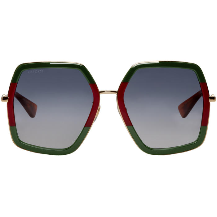 GUCCI Green & Red Oversized Web Sunglasses,GG0106S