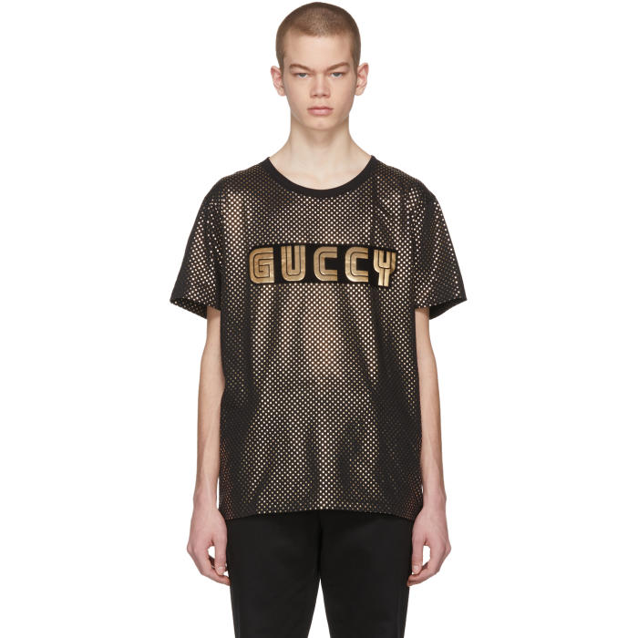 GUCCI GUCCY & STARS COTTON JERSEY T-SHIRT, BLACK | ModeSens