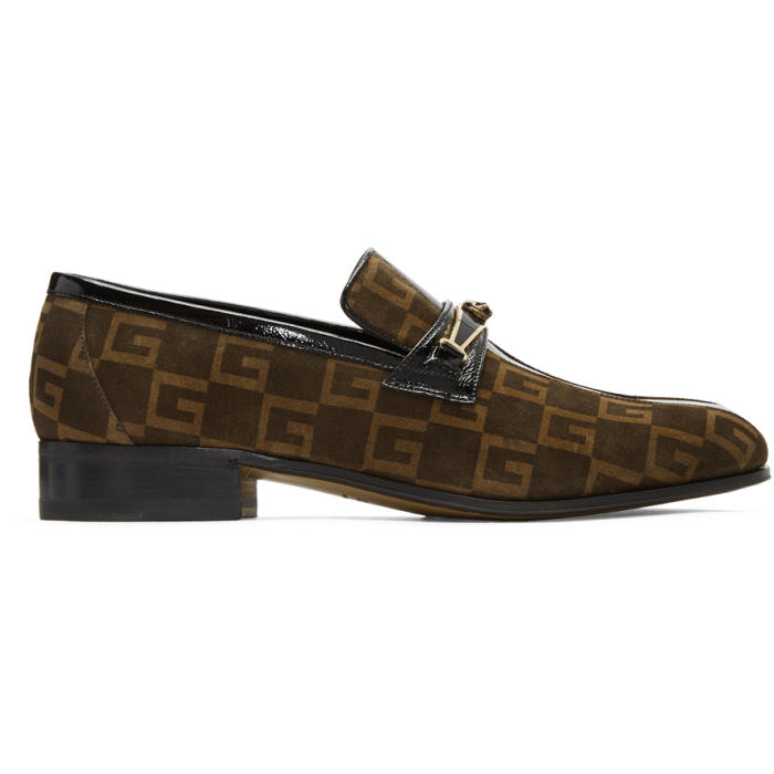 GUCCI GUCCI BROWN SUEDE GG FOX LOAFERS,510104 0PJ10