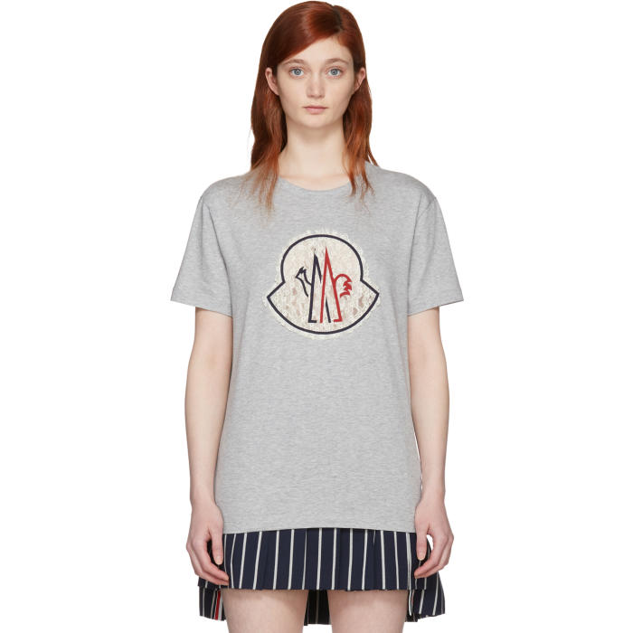 MONCLER Grey Lace Logo T-Shirt,80866 00 829D4