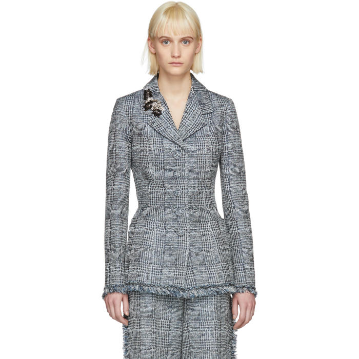 ERDEM ERDEM BLUE AND WHITE JACEY SINGLE-BREASTED BLAZER,SS18 7352BLCJBE