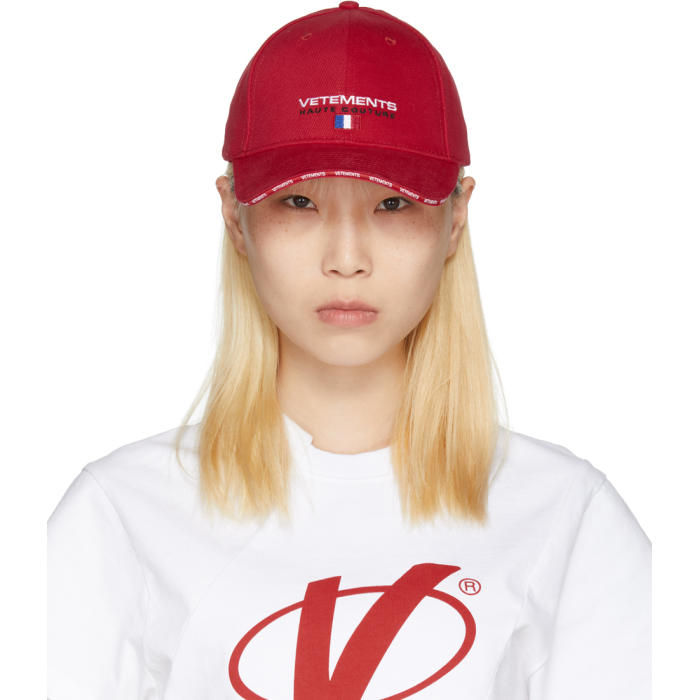 Vetements Red 'haute Couture' Logo Baseball Cap In White