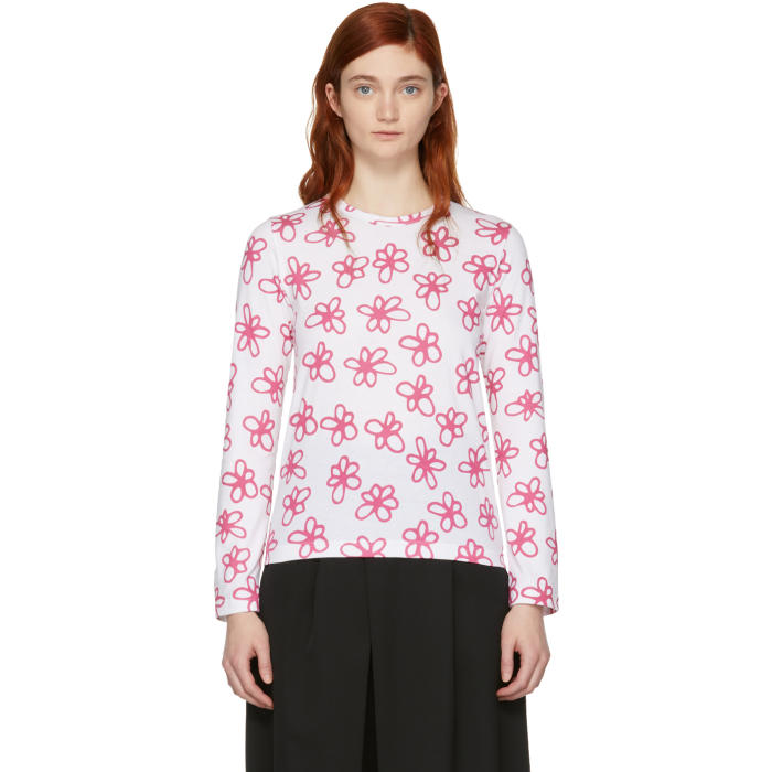 COMME DES GARCONS GIRL COMME DES GARCONS GIRL WHITE FLOWER PRINT SHIRT,NA-T006-051